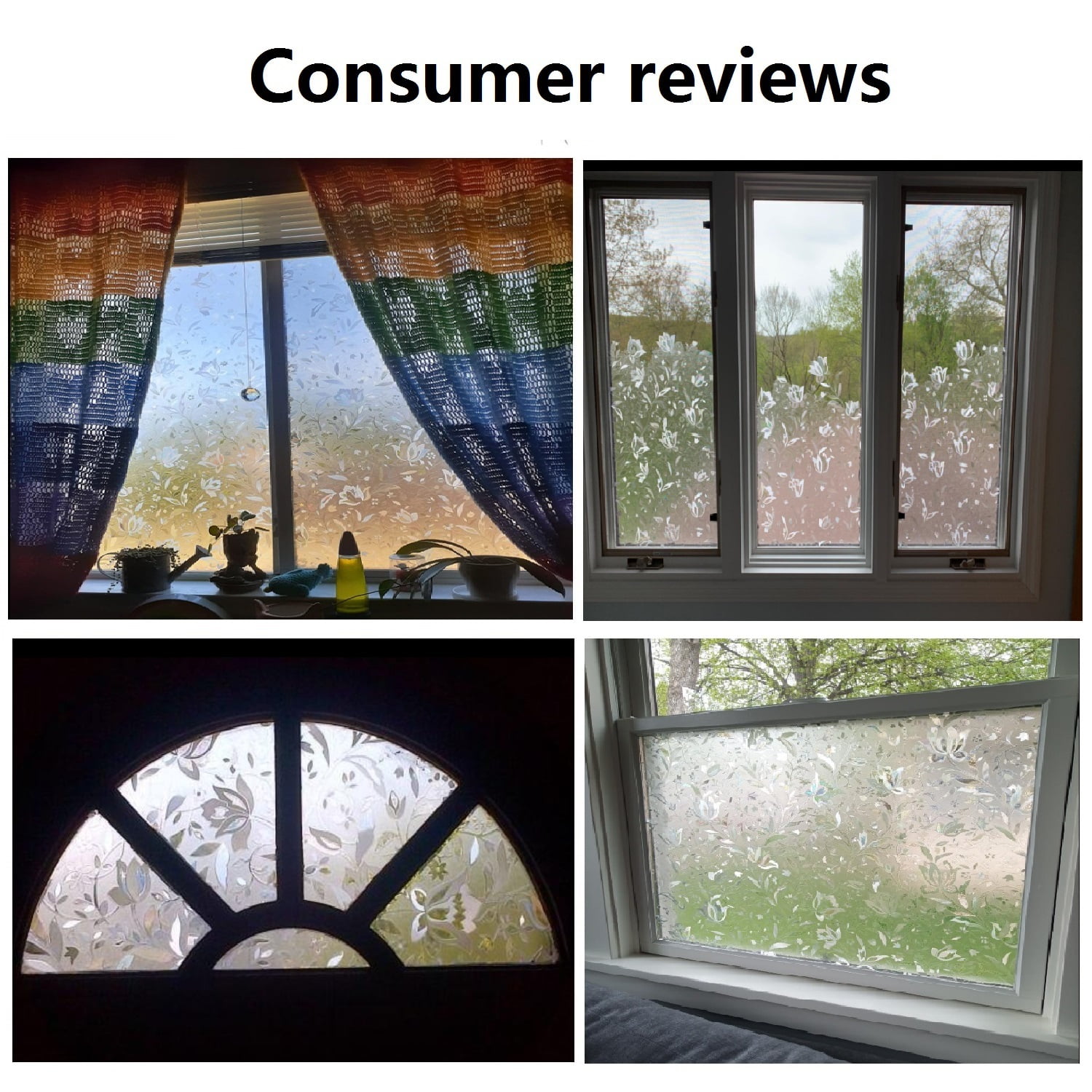 3D Static Glass Films Window Privacy Film Decorative Flower Sticker Anti-Uv Peel And Stick for Glass Home Kitchen Office Door 17.5" x 78.7"