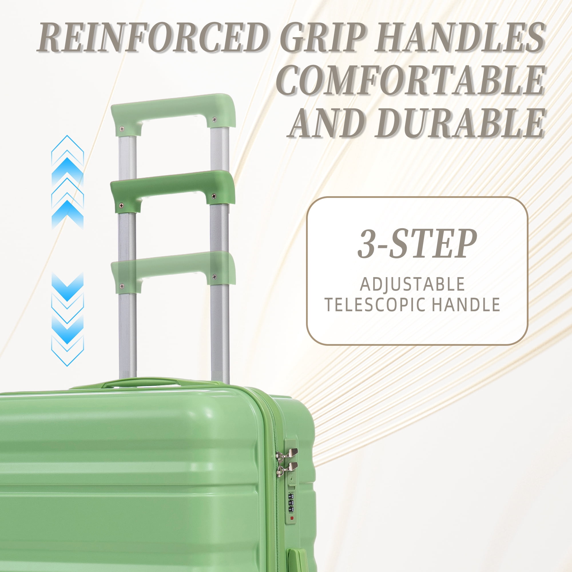 Alvantor 3 Pcs Luggage Set,ABS Hardside Suitcase with Spinner Wheel, 20"24"28" Green