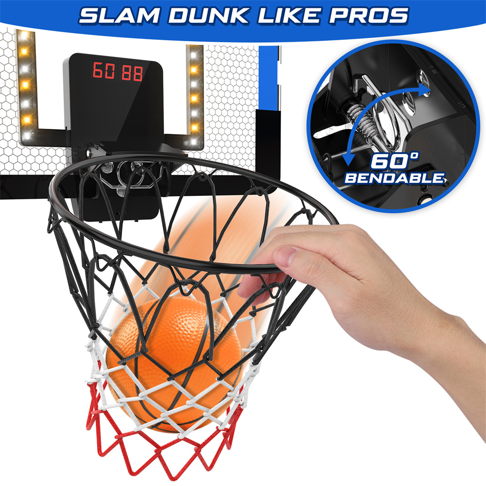 Growsly Indoor Basketball Hoop with Dual Electronic Scoreboard and LED Light Powered by Battery for 4-12 Years Old Kids, Blue
