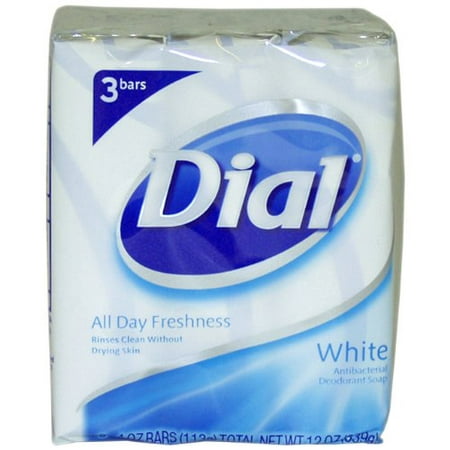Dial Antibacterial Deodorant Soap 4oz Bars, White, 3