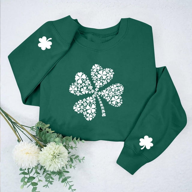 Chandail à Capuchon Imprimé pour la Saint-Patrick pour Femmes à Col Rond, Mode, Manches Longues