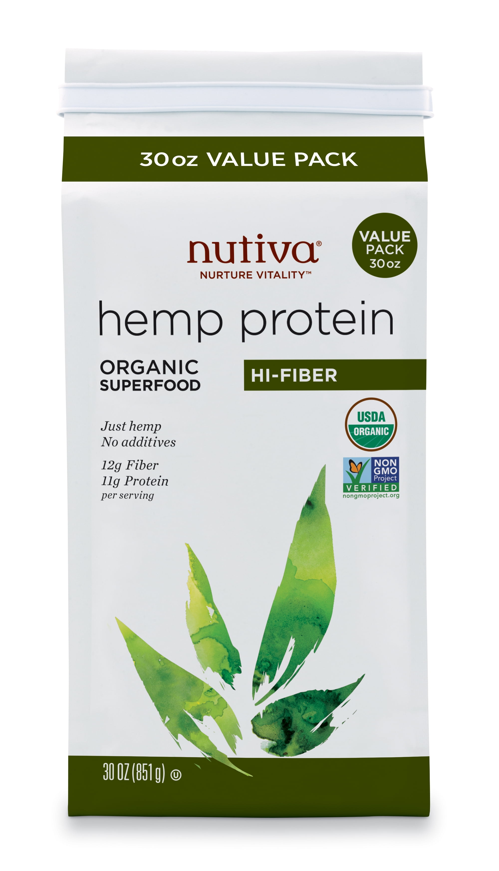 Nutiva Organic Hemp Protein & Fiber Powder, Unflavored, 11g Protein, 1