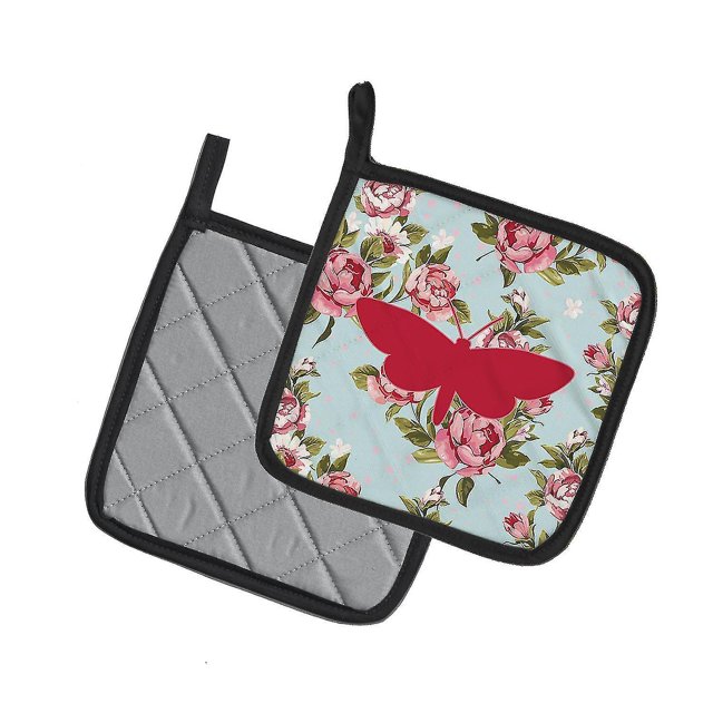 Moth Shabby Chic Blue Roses Par de agarraderas