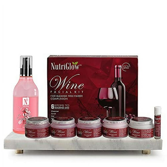 Nutriglow Red Wine Facial Kit (250Gm+10Ml) & English Rose Facial Toner (150Ml) for Skin Smoothening, Tighten Pores, Remove Blackheads, All Skin Type, Pack of 2