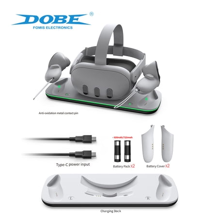 Contact Charging Dock for Meta Quest 3 VR Headset & Controllers - LED Light Bar Fast Charging Station with Overcharge Protection, Space-Saving VR Charger Stand