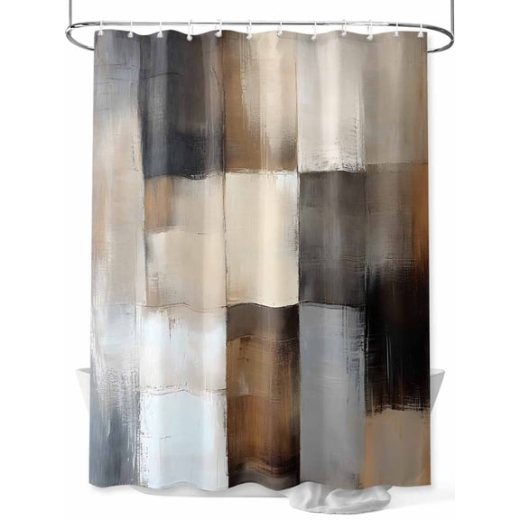 Fsddascl Brown Beige Geometric Shower Curtain Set - Standard 72" x 72" Washable Bathtub Curtain with 12 Hooks, Abstract Oil Painting Color Blocks Waterproof Fabric Stall Shower Curtains for Bathroom