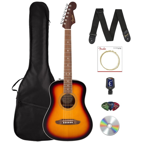 Fender California Standard Redondo Mini Acoustic Guitar - 3 Color Sunburst Bundle with Gig Bag, Tuner, Strings, Strap, Picks, and Austin Bazaar Instructional DVD