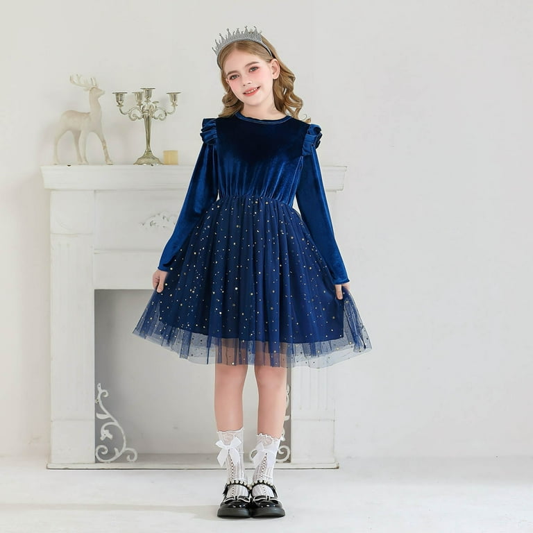 long sleeve dress toddler Youmylove Toddler Ruffled Long Sleeved Dress Princess Party Performance Dress  Children Dress Starry Dress Boho Dailywear, 11-12 Years