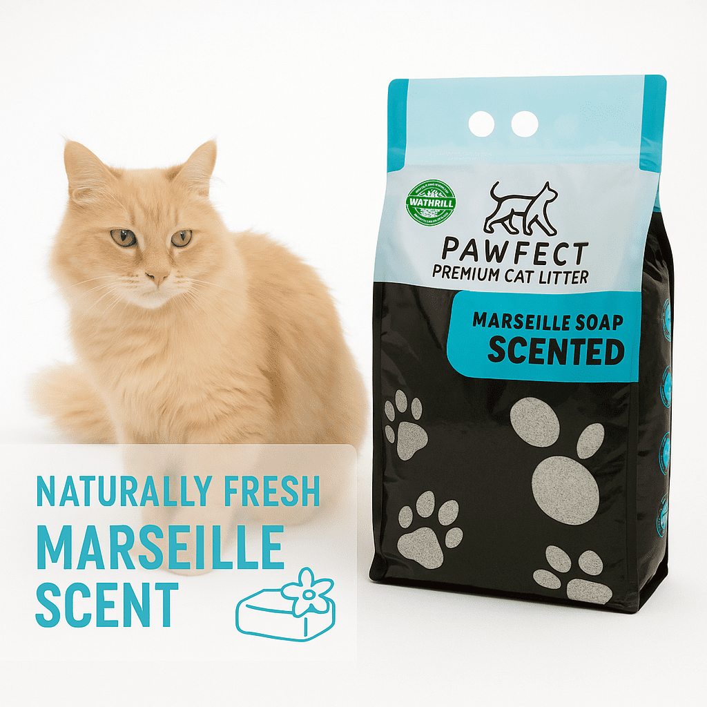 PAWFECT Premium Clumping Cat Litter, Bentonite, Low-Dust, Marseille Soap Scent, 17.2 lb. / 9L