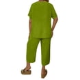 thumbnail image 2 of Women's Plus Size 2 Piece Outfits Short Sleeve V Neck Pullover Top Wide Leg Pants Lounge Set 2026 Green XL, 2 of 2