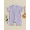 thumbnail image 4 of Biekopu Baby Boys Girls Jumpsuits Short Sleeve Lapel Collar Button Down Textured Rompers Newborn Pajamas, 4 of 8