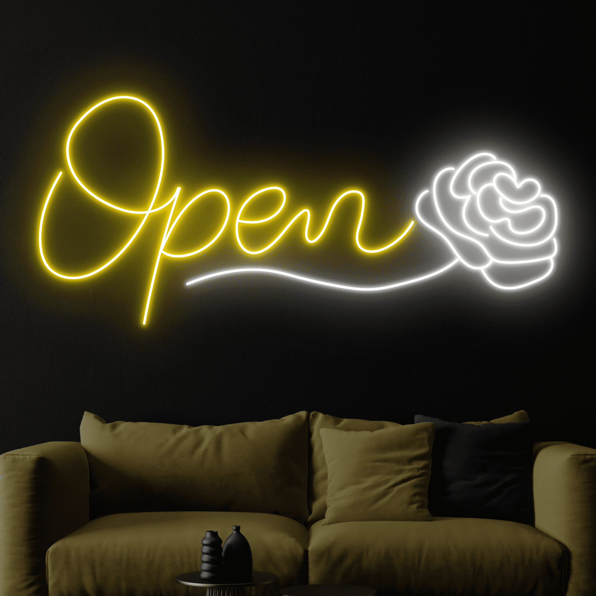 Craftnamesign Open Flower Neon Sign, Flower Wall Decor, Flower Wall Art
