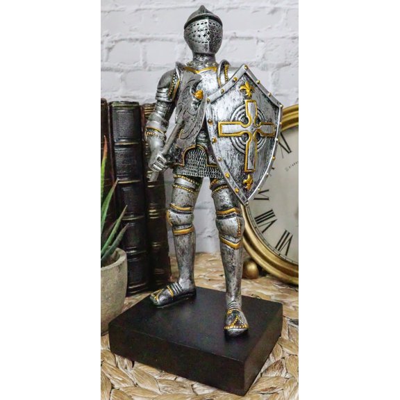 Medieval Armory Valiant Crusader Knight Of Cross With Axe And Shield Figurine