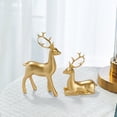 thumbnail image 4 of KY Resin Deer Figurine Fine Craftsmanship Deer Ornament Christmas Resin Sitting Standing Deer Statue Golden Reindeer Figurines Set of 2 for Decorations, 4 of 7