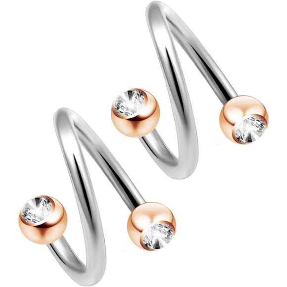 2pc Twisted Barbell 16g Piercing Earrings Helix Cartilage Twist 316LVM Surgical Steel Daith Spiral Belly Button Ring Navel Gauge Body Jewelry CZ Cubic Zirconia (choose Color, Diameter)