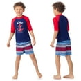 thumbnail image 2 of Saint Eve Toddler and Kids Swim Rash Guard UPF 50 Sun Protection 2-Piece Set for Boys - Red & Blue Nautical Stripe, 5, 2 of 6