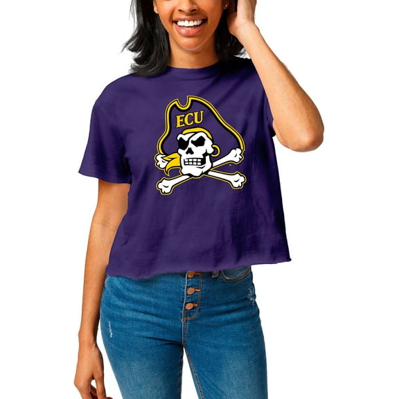 Women's League Collegiate Wear  Purple ECU Pirates Clothesline Cropped T-Shirt