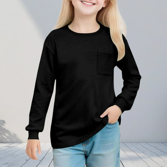 Cowsor Girl's Crew Neck Solid Color Sweatshirts with No Hood Casual Color Block Long Sleeve Pullover Tops