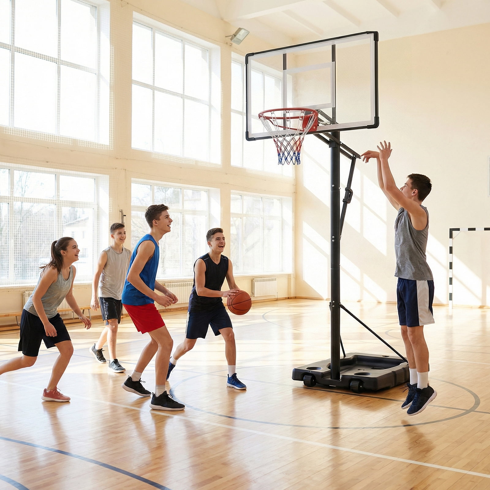 Gymax 10 FT Portable Basketball Hoop w/ Shock Absorbent Rim Fillable Base for Adults