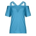 thumbnail image 4 of Oalirro Womens Sexy Cold Shoulder Tops, Casual Off Shoulder Short Sleeve Open Shoulder Shirts Under 10, 4 of 6