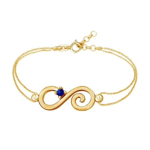 AFFY Round Shape Simulated Blue Sapphire Infinity Chain Bracelets In 14k Yellow Gold Over Sterling Silver -7.5"