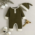 thumbnail image 2 of ABATAB Newborn Baby Romper Clothes Girl Boy Coming Home Outfit Cute Ribbed Knit One Piece Jumpsuit Clothes with Hat, 2 of 7