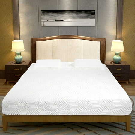 Zimtown 10" Mattress Memory Foam Cool Gel-infused Memory Foam with 2 Pillows, Queen Size, 3 Layer