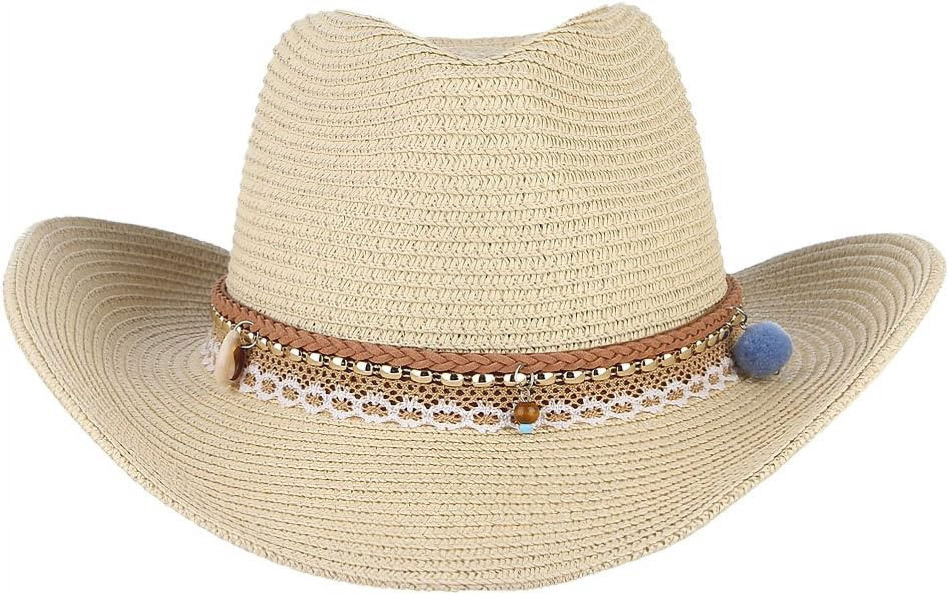 Straw Cowboy Hat for Women Men Girls Roll up Wide Brim 