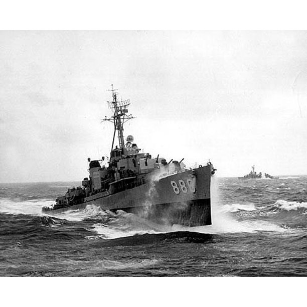 The U.S. Navy Gearingclass destroyer USS Orleck (DD886) in heavy seas, in the 1950s.24 Inch
