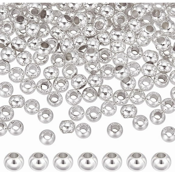300PCS 3mm Spacer Beads Smooth Round Beads Jewelry Silver Beads Small Brass Spacers Beads Loose Beads Metal Ball Beads Bead Spacers Jewelry Making