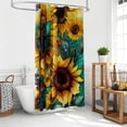 thumbnail image 4 of Big Yellow Sunflower Shower Curtain with Hooks Summer Waterproof Floral Decorative Bathroom Curtain Set Spring Rustic Botanical Flower Green Teal Butterfly Bathroom Decor 72"x72" Seamless, 4 of 6