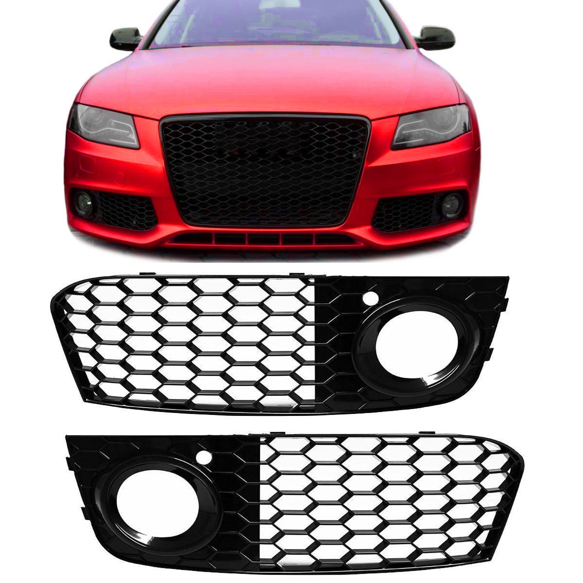 Fit For Audi A4 B8 2009-12 RS4 Style Honeycomb Mesh Fog Light Grill Grille Cover