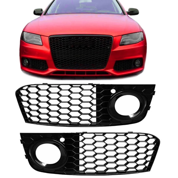 A Pair Honeycomb Mesh Fog Light Open Vent Grill RS4 Style For AUDI A4 B8 2009-2012