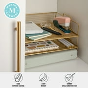 Martha Stewart Ryder 3 Tier Gold Desk Letter Tray Organizer, Stackable Steel Mesh Inbox Tray for Files, Papers, or Letters