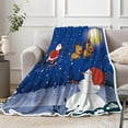 thumbnail image 3 of Blue Christmas Blanket, Santa Claus Reindeer Pine Tree Snowman Blanket and Throws,Soft Flannel Fleece for Bedroom, Living Room Outdoor Blankets, 60X90IN, 3 of 5