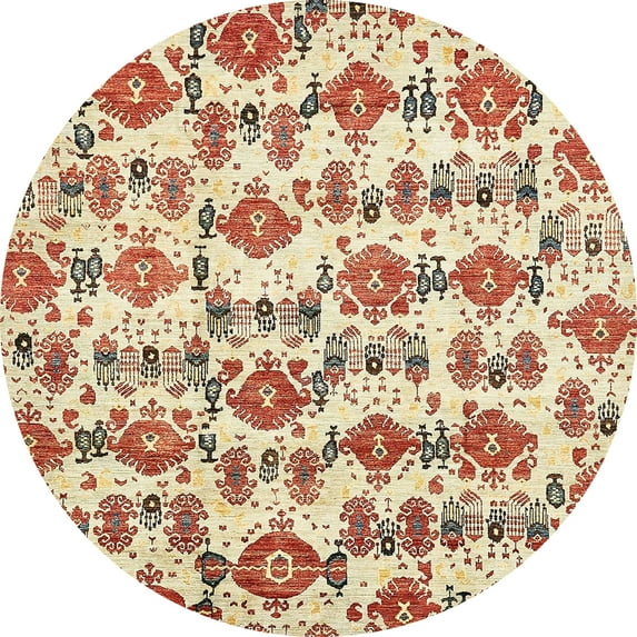 Ahgly Company Machine Washable Indoor Round Abstract Khaki Gold Area Rugs, 4' Round