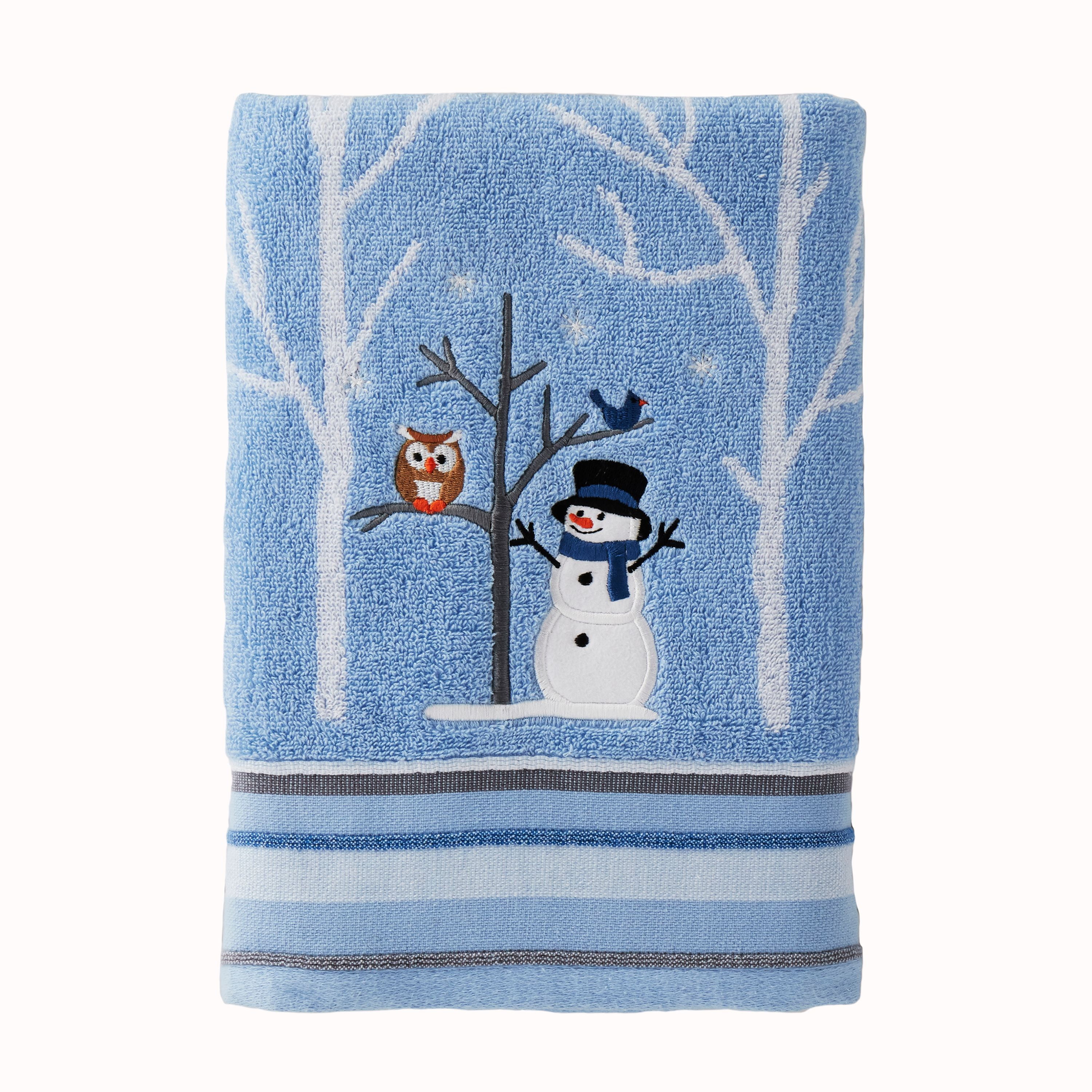 SKL Home Woodland Winter Buffalo Checks Embroidered Snowman Welcomes Bath Towel 