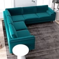 thumbnail image 4 of Allora Mid-Century Modern Symmetrical Pillow Back Velvet Corner Sofa in Teal, 4 of 5