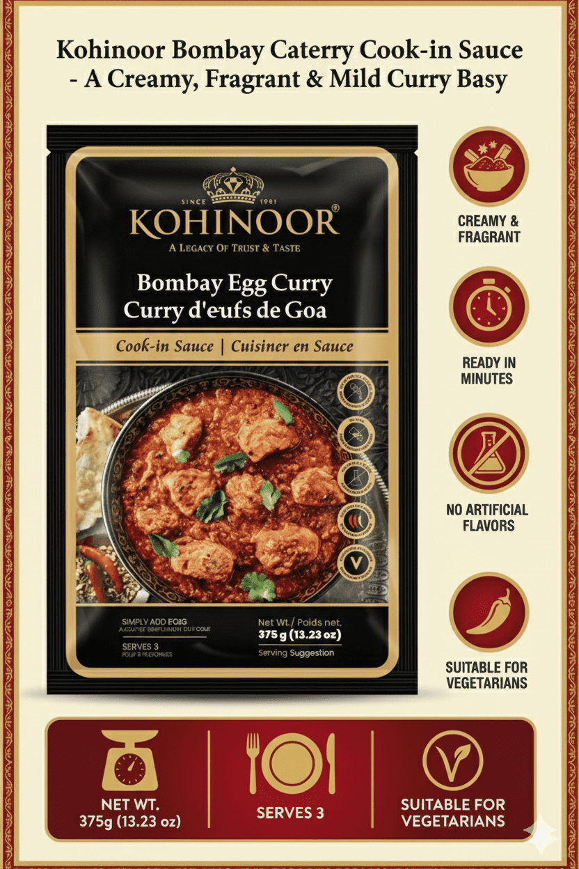 Kohinoor Bombay Egg Curry Sauce, 375g (Pack of 1) – Classic Mumbai Egg Masala