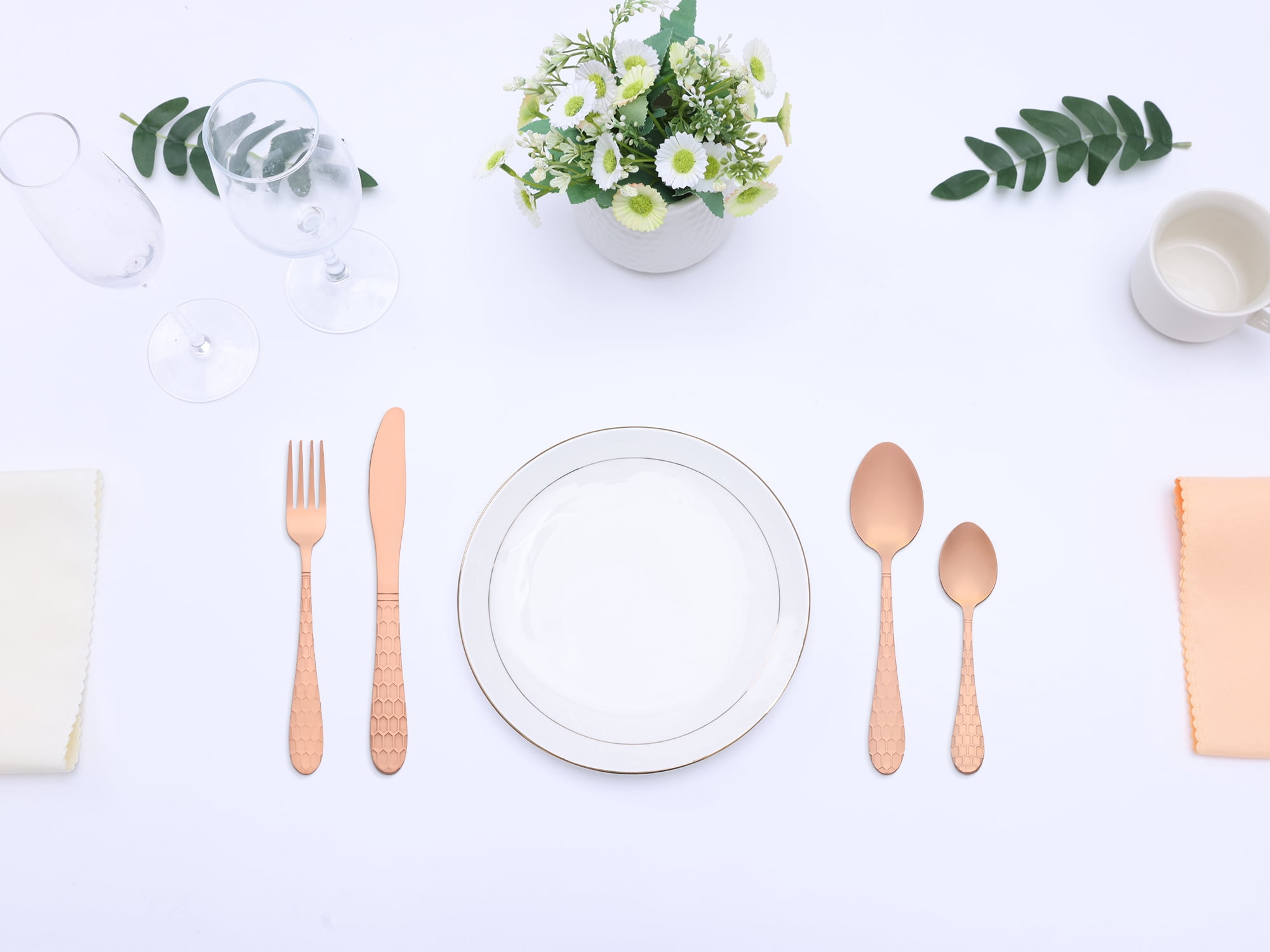 Unique Bargains 16 Pieces Stainless Steel Flatware Set Rose Gold