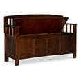 thumbnail image 3 of Riverbay Furniture Banc de Rangement en Bois de 18 Pouces à Dessus Rabattable avec Dossier à Lattes, Brun Noyer, 3 of 21