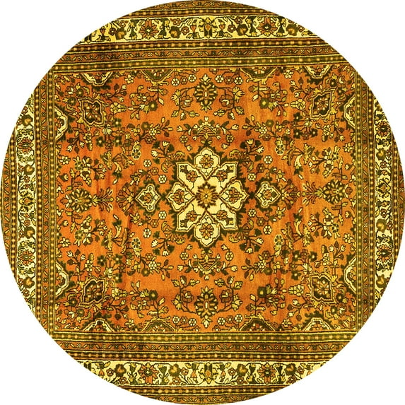 Ahgly Company Machine Washable Indoor Round Persian Yellow Traditional Area Rugs, 8' Round