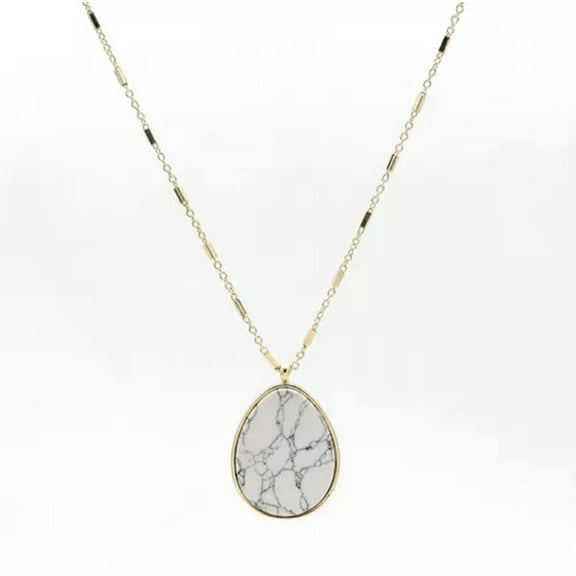 Natural Turquoise Stone Teardrop Pendant Long Necklace for Women