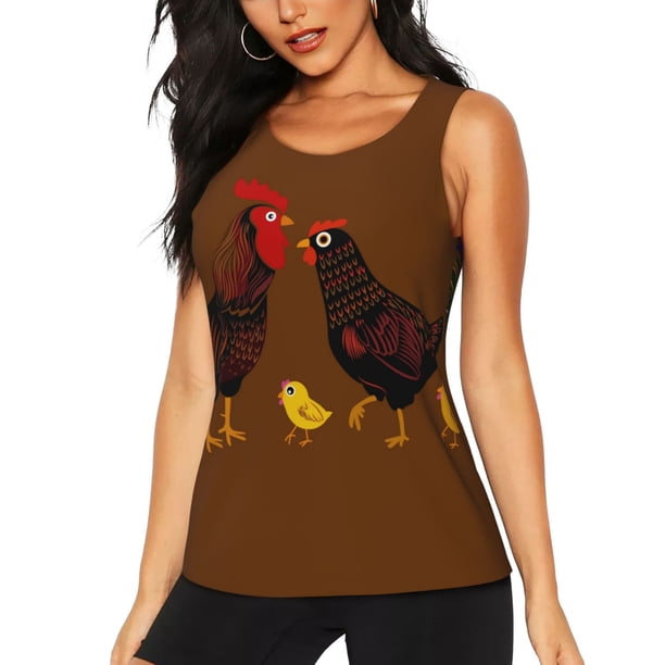 Balery Chicken Farm Animal Camiseta sin mangas estampada ligera para mujer, tops de entrenamiento sin mangas, camisetas de yoga transpirables de secado rápido.-Small