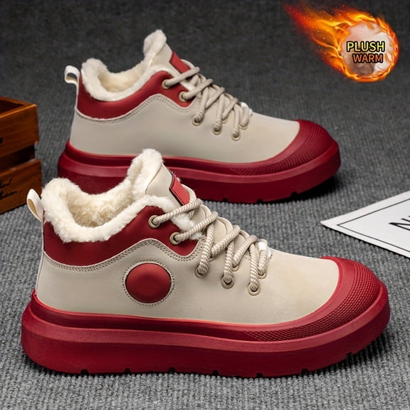 Men's Winter Thermal Ankle Boots with PU Upper & PVC Sole - Heavy-Duty Cold Weather Boots for Snow, Ice, Urban Outdoor Use - Warm Round Toe Ankle Boots for Casual Wear (Compatible with Snowpants)