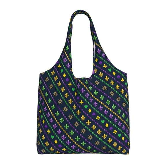 Vsdgher Mardi Gras Strings of Beads Print canvas Tote Bag, Lightweight Cloth Bags, Suitable for shopping, groceries, travel