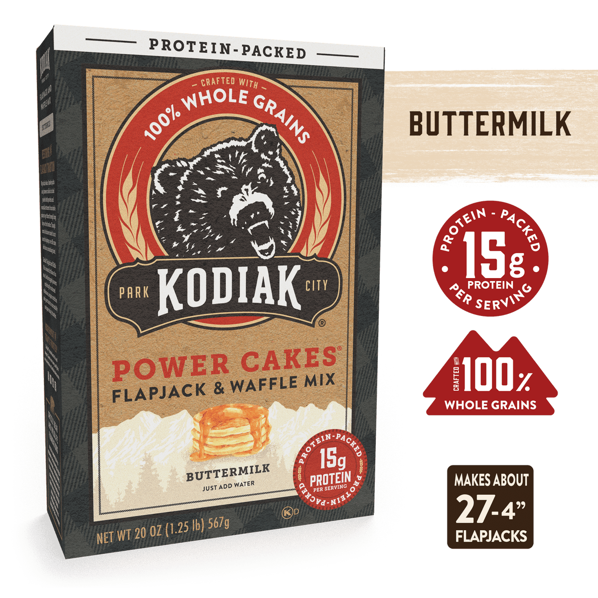 Kodiak Cakes Baker Mills Power Cakes Flapjack and Waffle Mix Wholegrain Buttermilk 20 oz Pack of 3