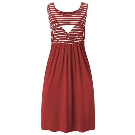 

asdoklhq Maternity Dresses for Women Clearance Women Maternity Striped Stitching Solid Color Sleeveless Maternity Dress