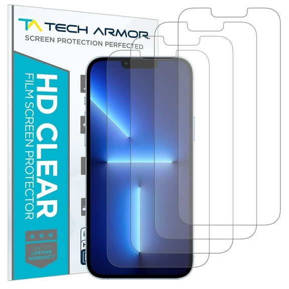 Tech Armor HD PET Film Screen Protector for iPhone 16E, 14, 13 Pro - 4 Pack