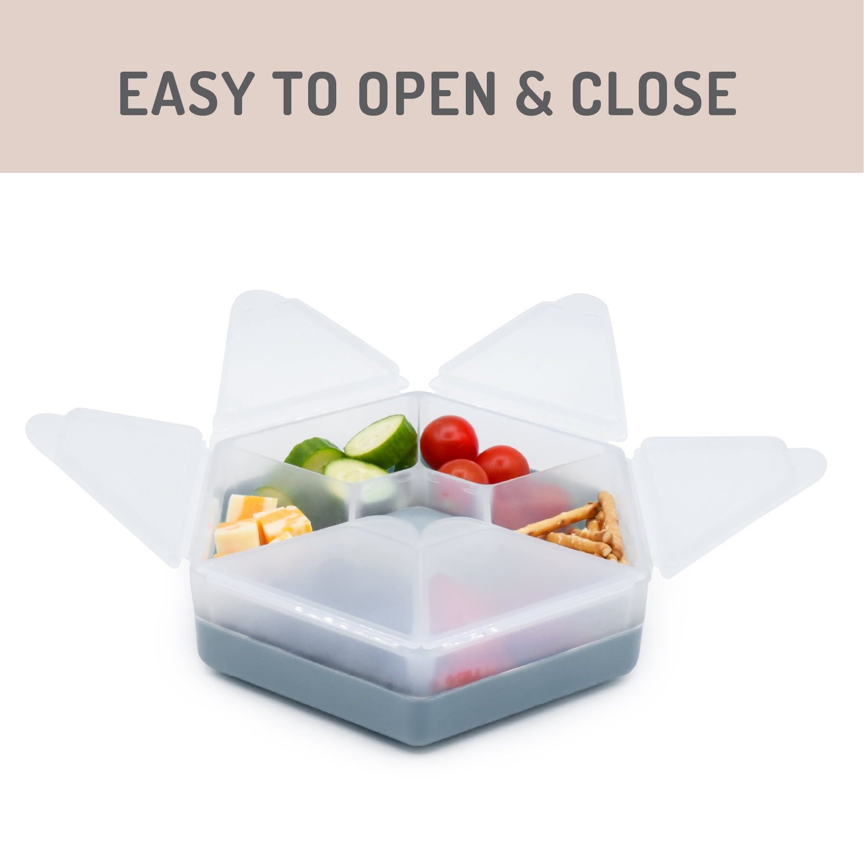 Melii Hexagon Snackle Box, 6 Compartment Snack Container, Slate Blue